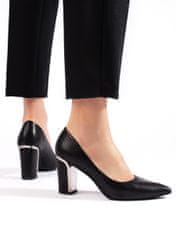 Amiatex Designové lodičky dámské černé na širokém podpatku + Ponožky Gatta Calzino Strech, černé, 39