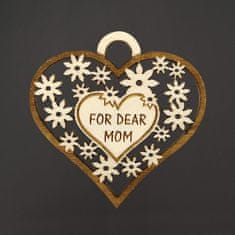 AMADEA Dřevěné srdce s textem "FOR DEAR MOM", 7 cm, český výrobek