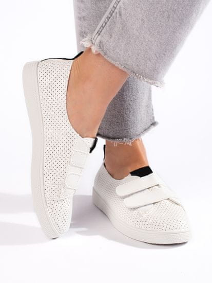 Amiatex Zajímavé dámské tenisky bílé bez podpatku + Ponožky Gatta Calzino Strech