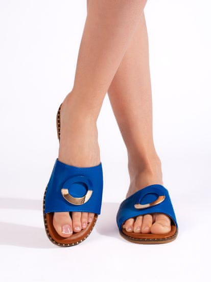 Amiatex Módní modré dámské nazouváky bez podpatku + Ponožky Gatta Calzino Strech