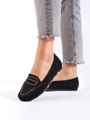 Amiatex Pohodlné mokasíny dámské černé bez podpatku + Ponožky Gatta Calzino Strech, černé, 40