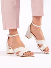 Amiatex Krásné bílé sandály dámské na širokém podpatku + Ponožky Gatta Calzino Strech, bílé, 38