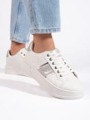 Amiatex Trendy tenisky dámské bílé bez podpatku + Ponožky Gatta Calzino Strech, bílé, 37