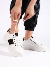 Amiatex Trendy tenisky bílé dámské bez podpatku + Ponožky Gatta Calzino Strech, bílé, 37
