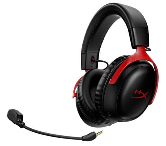 Sluchátka HyperX Cloud III Wireless černá 53mm měniče připojení RF 2,4 GHz Wi-Fi headset pohodlné odnímatelný mikrofon s rušením šumu hliníkový rám polstrované pohodlné náušníky prémiová pěna směšovač zvuku