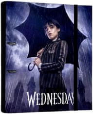 CurePink Kroužkový pořadač Premium Netflix|Wednesday: Umbrella (28 x 32 x 4 cm)