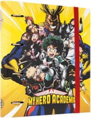 CurePink Kroužkový pořadač se spojovací svorkou My Hero Academia: Bojovníci (28 x 32 x 4 cm)