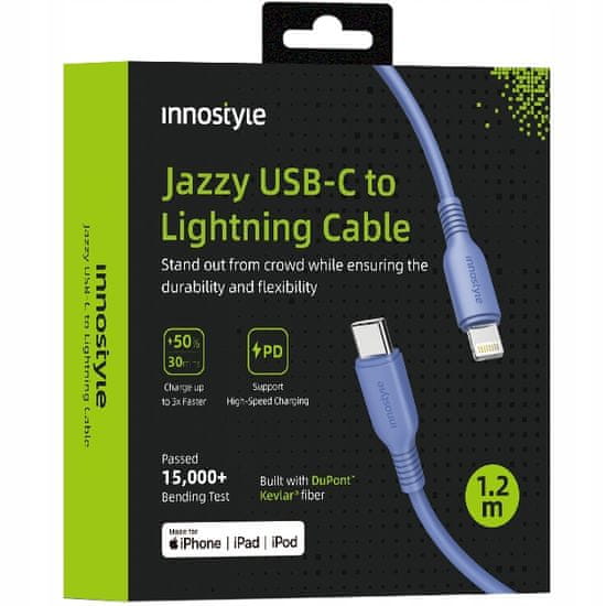 Innostyle INNOSTYLE JAZZY USB-C LIGHTNING MFI RYCHLONABÍJECÍ KABEL PRO IPHONE KEVLAR 1M MODRÝ