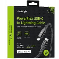 Innostyle Innostyle Powerflex Usb-C Lightning Mfi Rychlonabíjecí Kabel Pro Iphone Kevlar 2M Černý