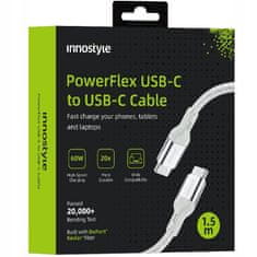 Innostyle Innostyle Powerflex Usb-C Rychlonabíjecí Kabel Pro Iphone Samsung 3A 60W Kevlar 2M Stříbrný