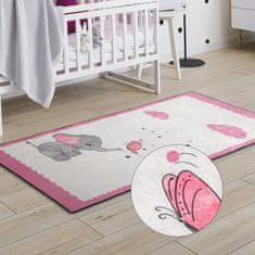 Eurofirany Dětský koberec BABY1 80x150 Eurofirany krémově růžový šedý slon