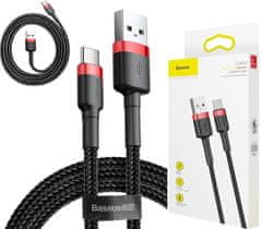 BASEUS Datový kabel USB-C Baseus - odolný nylonový kabel, 3A 1m, červená/černá