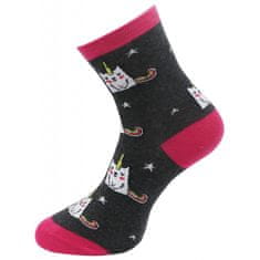 Dámské ponožky s potiskem UNICORN CAT NP6322 - tmavě šedé barvy 9001482 Velikost ponožek: 35-38