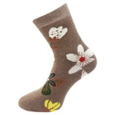 Dámské froté ponožky s potiskem květin NV8868 - hnědé barvy 9001486-2 Velikost ponožek: 38-41