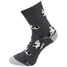Dámské froté ponožky s potiskem černobílé kočky NV8865, tmavě šedé barvy 9001499-5 Velikost ponožek: 35-38