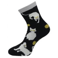 Dámské chlupaté termo ponožky s kočkami NB8917, černo-žluté barvy 9001502-1 Velikost ponožek: 35-38