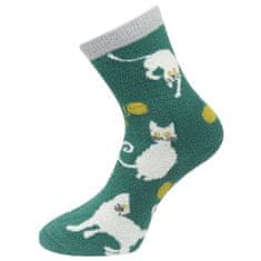 Dámské chlupaté termo ponožky s kočkami NB8917, zelené barvy 9001502-3 Velikost ponožek: 35-38