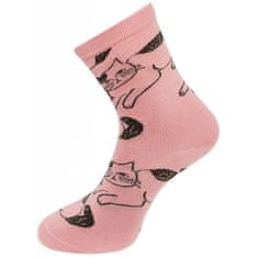 Dámské ponožky s potiskem koček NZP856 - růžové barvy 9001717-2 Velikost ponožek: 35-38