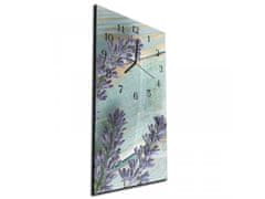 Glasdekor Nástěnné hodiny levandule na modrém dřevě 30x60cm - Materiál: kalené sklo