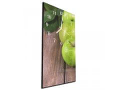 Glasdekor Nástěnné hodiny zelené jablka na dřevě 30x60cm - Materiál: kalené sklo