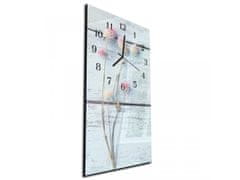 Glasdekor Nástěnné hodiny luční květ na dřevě 30x60cm - Materiál: kalené sklo