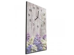 Glasdekor Nástěnné hodiny šeříkové květy na dřevě 30x60cm - Materiál: kalené sklo