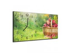 Glasdekor Nástěnné hodiny košík s jablky v trávě 30x60cm - Materiál: plexi