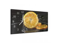 Glasdekor Nástěnné hodiny plátky pomeranče černé pozadí 30x60cm - Materiál: kalené sklo