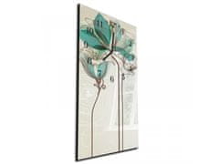 Glasdekor Nástěnné hodiny malovaný tyrkysový květ 30x60cm - Materiál: kalené sklo