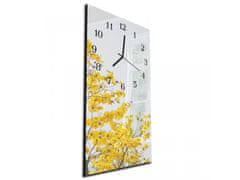 Glasdekor Nástěnné hodiny žluté květy bílé pozadí 30x60cm - Materiál: plexi
