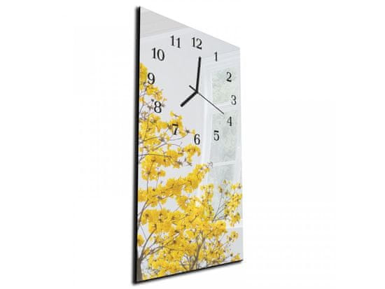Glasdekor Nástěnné hodiny žluté květy bílé pozadí 30x60cm