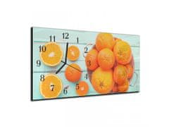 Glasdekor Nástěnné hodiny pomeranče na tyrkys dřevo 30x60cm - Materiál: plexi