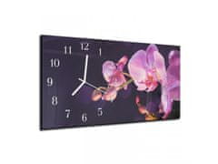 Glasdekor Nástěnné hodiny růžová orchidej tmavé pozadí 30x60cm - Materiál: kalené sklo
