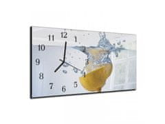 Glasdekor Nástěnné hodiny ovoce citron ve vodě 30x60cm - Materiál: kalené sklo