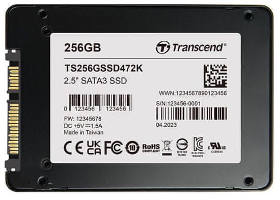 Transcend SSD472K 128GB Industrial (3K P/E) SSD disk 2.5" SATA3, 3D TLC, BiCS5, 560MB/s R, 520 MB/s W, černý