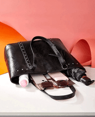 Camerazar Velkokapacitní kožená kabelka, černá, 100% polyester, rozměry 35.5x30 cm