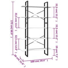 Vidaxl Knihovna s 5 policemi bílá 100 x 30 x 175 cm borové dřevo