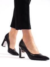 Amiatex Designové lodičky dámské černé na širokém podpatku + Ponožky Gatta Calzino Strech, černé, 39
