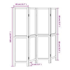 Petromila Paraván 4dílný bílý masivní dřevo pavlovnie