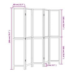 Petromila Paraván 5dílný bílý masivní dřevo pavlovnie