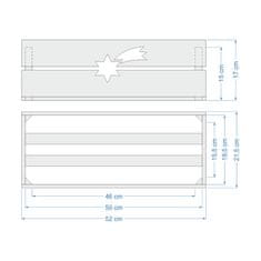 AMADEA Dřevěný vánoční truhlík s kometou přírodní, uvnitř s černou fólií, 52x21,5x17cm, český výrobek