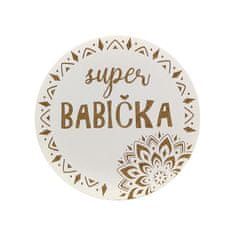 AMADEA Dřevěný podtácek kulatý text "super babička", průměr 10,5 cm, český výrobek