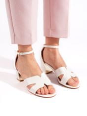 Amiatex Krásné bílé sandály dámské na širokém podpatku + Ponožky Gatta Calzino Strech, bílé, 38