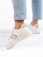 Amiatex Trendy tenisky dámské bílé bez podpatku + Ponožky Gatta Calzino Strech, bílé, 37