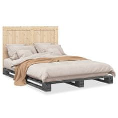 shumee Rám postele s čelem šedý 140 x 200 cm masivní borové dřevo