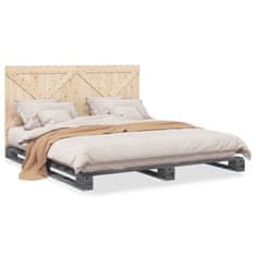 shumee Rám postele s čelem šedý 200 x 200 cm masivní borové dřevo