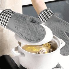 Camerazar Silikonové kuchyňské rukavice s protiskluzovými vlastnostmi, šedá, 29 x 18,5 x 16 cm