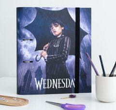 CurePink Kroužkový pořadač Premium Netflix|Wednesday: Umbrella (28 x 32 x 4 cm)