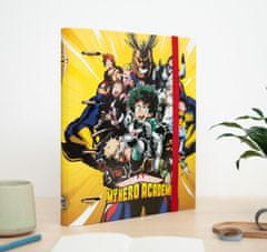 CurePink Kroužkový pořadač se spojovací svorkou My Hero Academia: Bojovníci (28 x 32 x 4 cm)