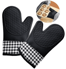 Camerazar Silikonové kuchyňské rukavice s bavlněnými manžetami, černé, 29 x 18,5 x 16 cm